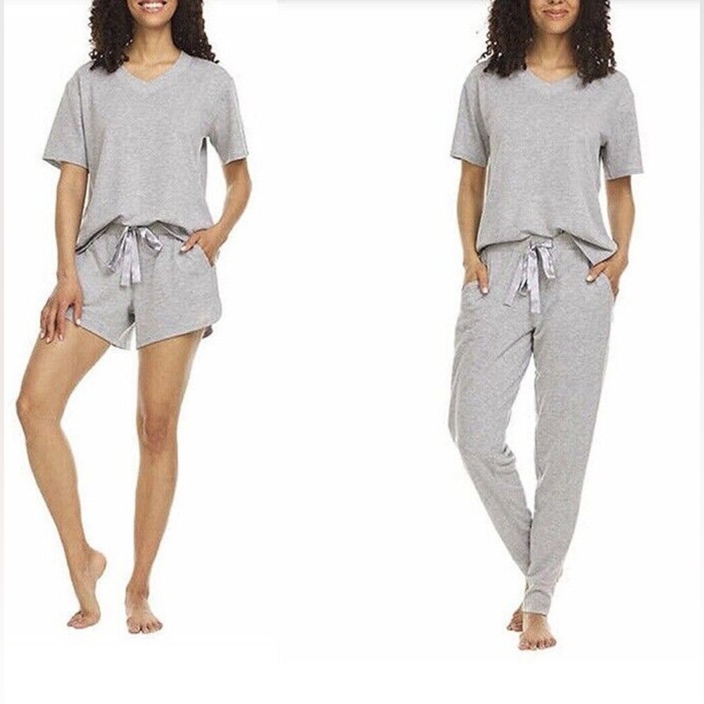 Flora Nikrooz French Terry 3 Piece Lounge Set Top Jogger Short Gray Sleepwear - Picture 4 of 4
